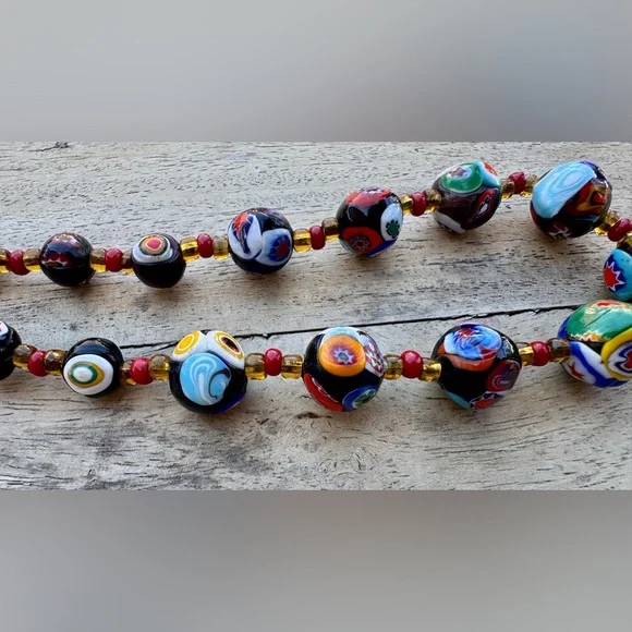 VINTAGE ITALIAN MURANO VENETIAN MILLEFIORI MORETTI GLASS BEAD NECKLACE - Picture 10 of 16